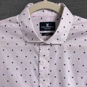 Psycho Bunny Shirt 15.5 34/35 Modern Pink Striped Dot Stretch Non Iron Cutaway